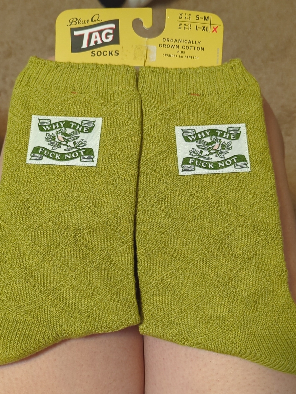 Blue Q Lime Green 'Why The F*ck Not' Organic Cotton Socks